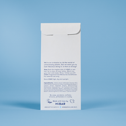 Photo of the back of the packaging of the shampoo bar.