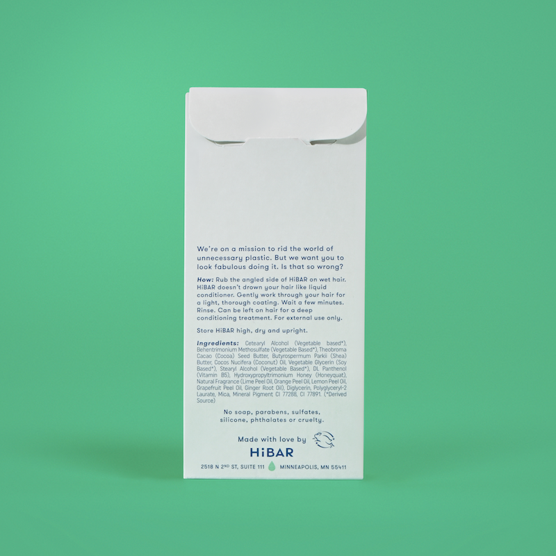 Photo of the back of the packaging of the conditioner bar.