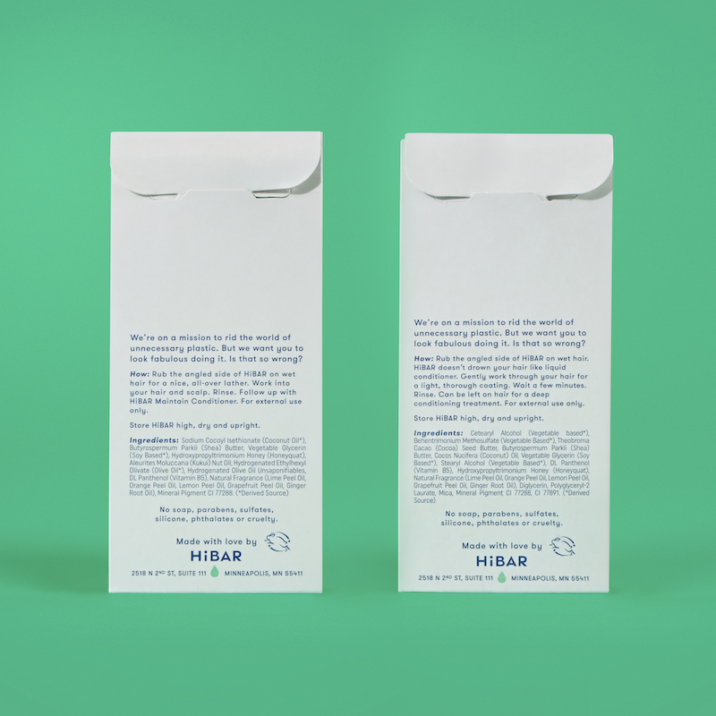 Photo of the back of the packaging of the shampoo bar and conditioner bar set.