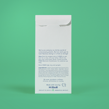 Photo of the back of the packaging of the shampoo bar.
