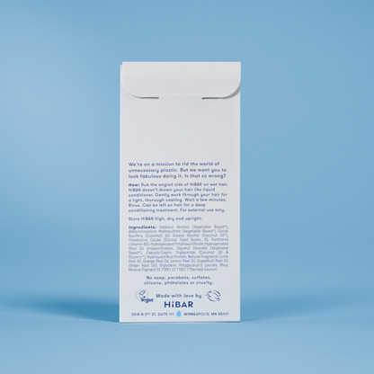 Photo of the back of the packaging of the conditioner bar.