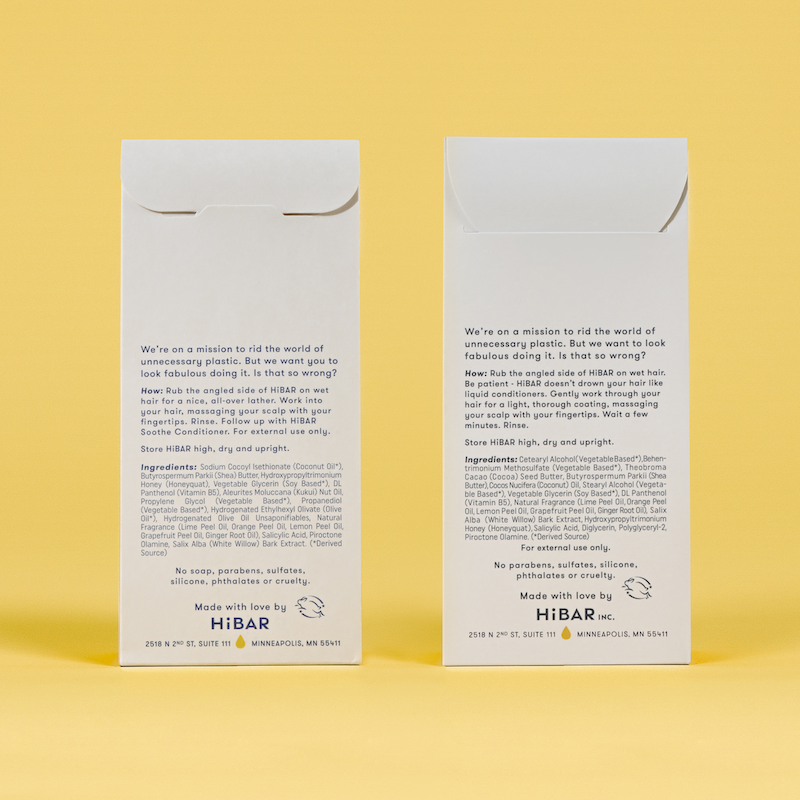 Photo of the back of the packaging of the shampoo bar and conditioner bar set.