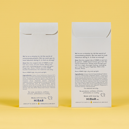 Photo of the back of the packaging of the shampoo bar and conditioner bar set.