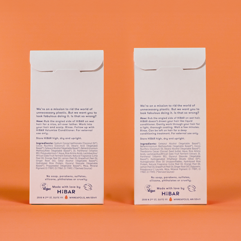 Photo of the back of the packaging of the shampoo bar and conditioner bar set.