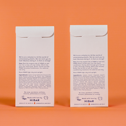 Photo of the back of the packaging of the shampoo bar and conditioner bar set.