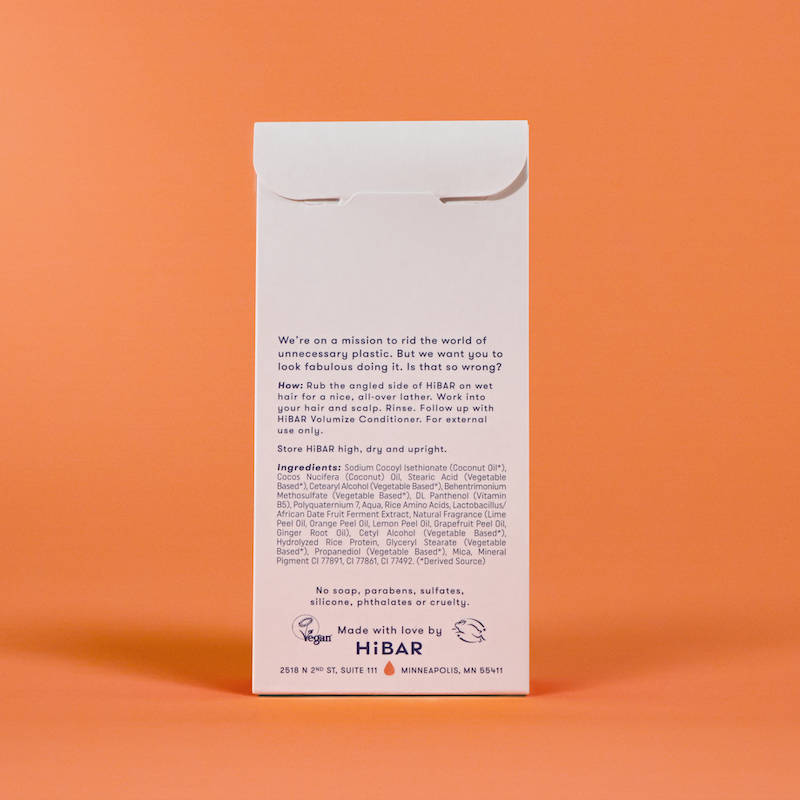 Photo of the back of the packaging of the shampoo bar.